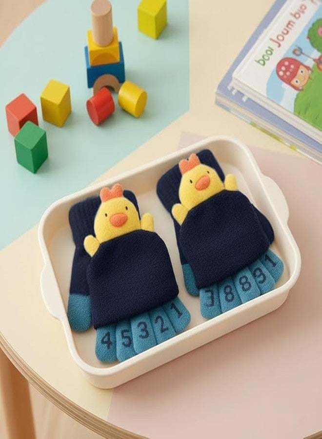 SOLDTRUE 2-in-1 Convertible Baby Wool Gloves | Cute Cartoon Design Full & Half Finger Knitted Winter Gloves for 3-7 Years Kids | Warm, Soft, Windproof & Flexible Christmas Gift (Dark Blue) - Image 5